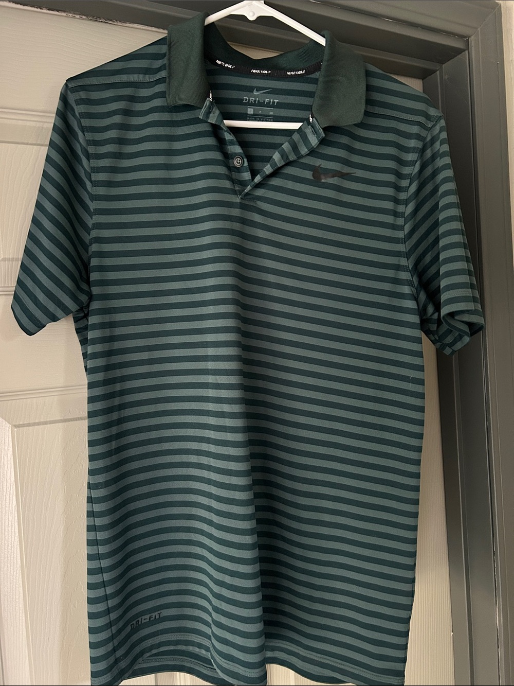 Nike Men’s Small Dark Green Teal Striped Dri-FIT Polo